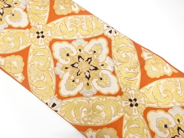 JAPANESE KIMONO / ANTIQUE FUKURO OBI / SILK / WOVEN FLORAL SHIPPO PATTERN